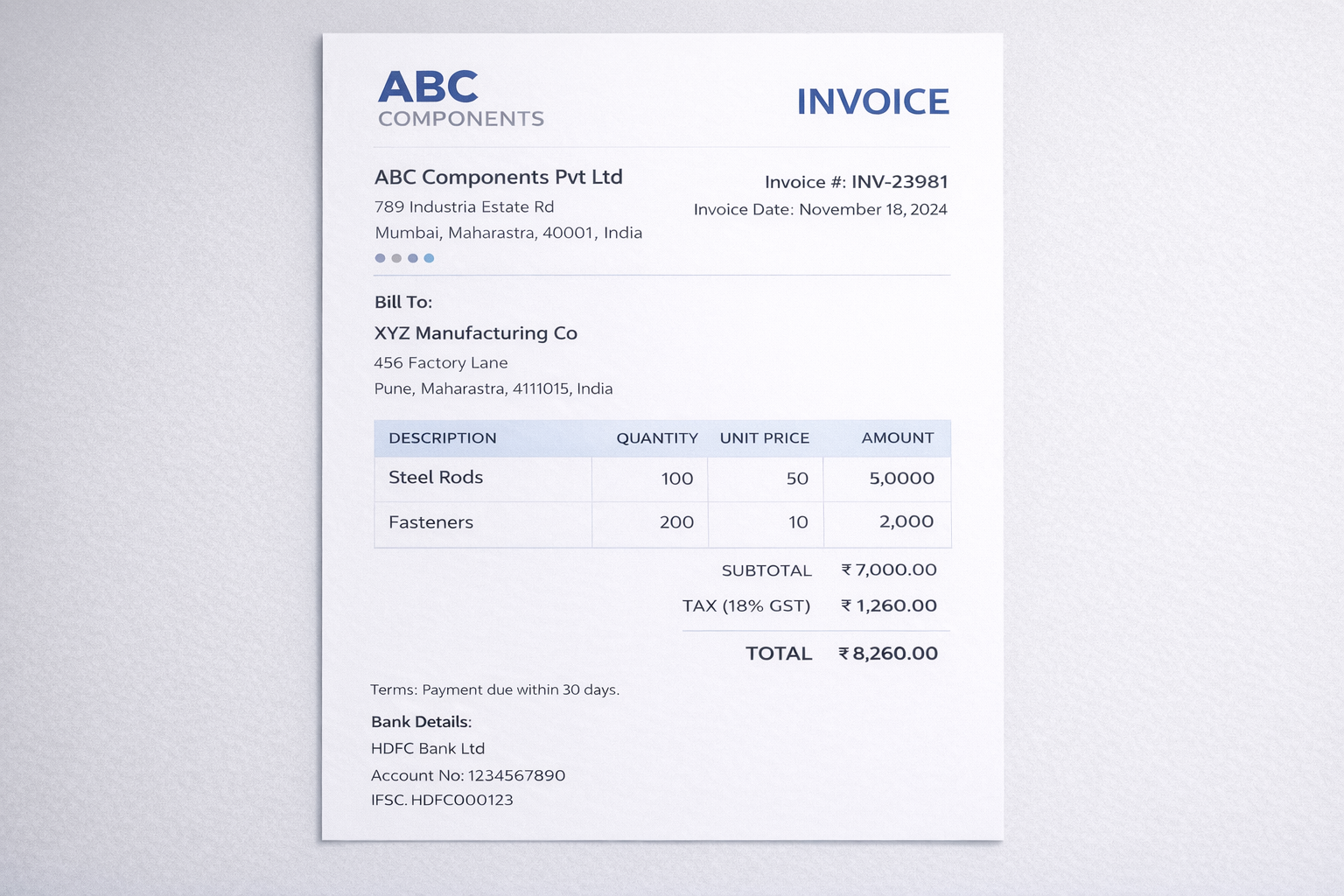 Sample Invoice example